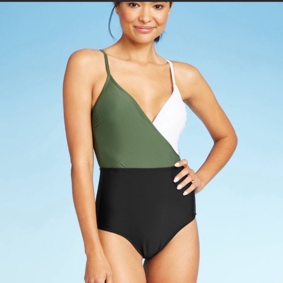 Kona‎ Sol Swimsuit One Piece Colorblock size Small green black white - Picture 1 of 5
